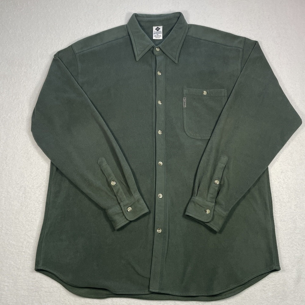 Columbia Fleece Collared Mens Button Up Polyester Chest Pocket XL Olive Green